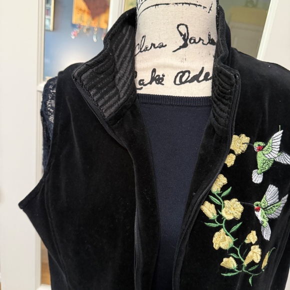 Vest, Black Cotton Velvet, Custom Embroidered, Zip Front, Sz L (12-14) - Picture 2 of 6